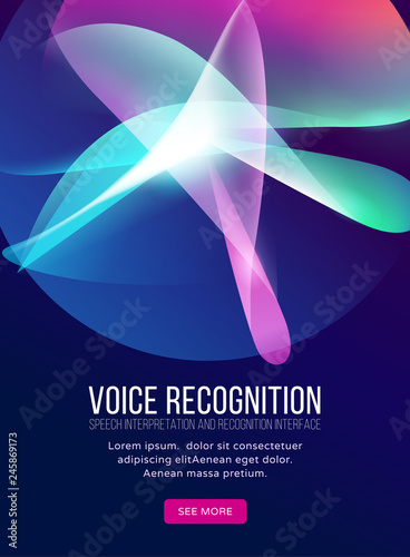 Voice recognition banner. Personal assistant, abstract gradient waves isolated on dark blue background.