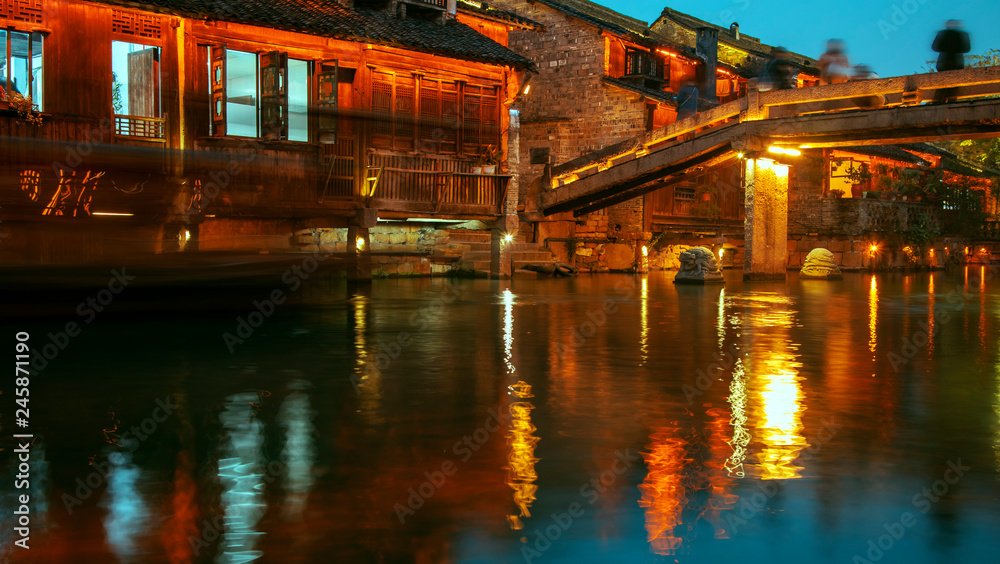 Fototapeta premium Night view of Wuzhen Tourism Scenic Area, Tongxiang City, Zhejiang Province, China