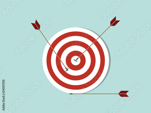 dart goals target business concept icon with arrow spread on target and off target with flat style - vector