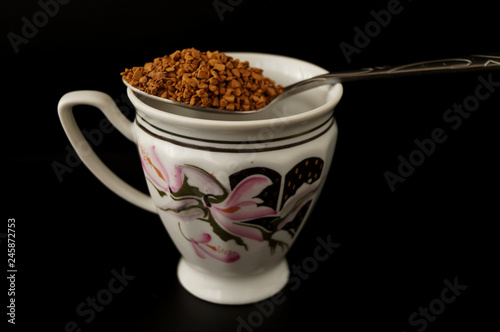 Instant coffee in a white cup