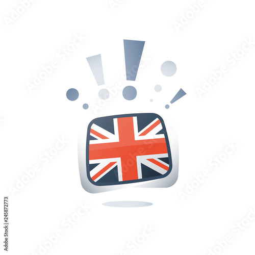 British flag, English language, linguistic learning, online course, vector flat icon