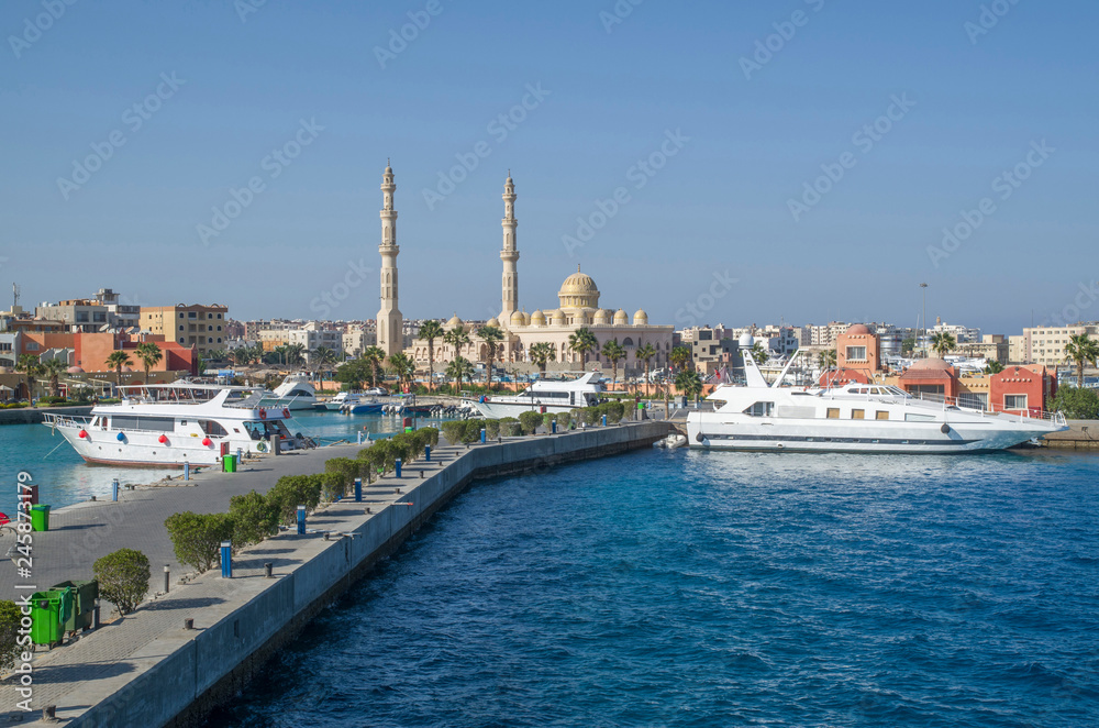 Yacht harbor in Hurgada in Egypt