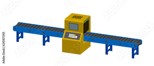 Empty conveyor belt with monitor. Isolated on white background.