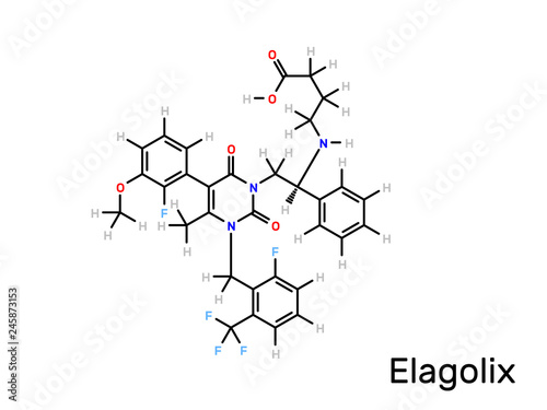 Elagolix drug structural formula. Vector illustration