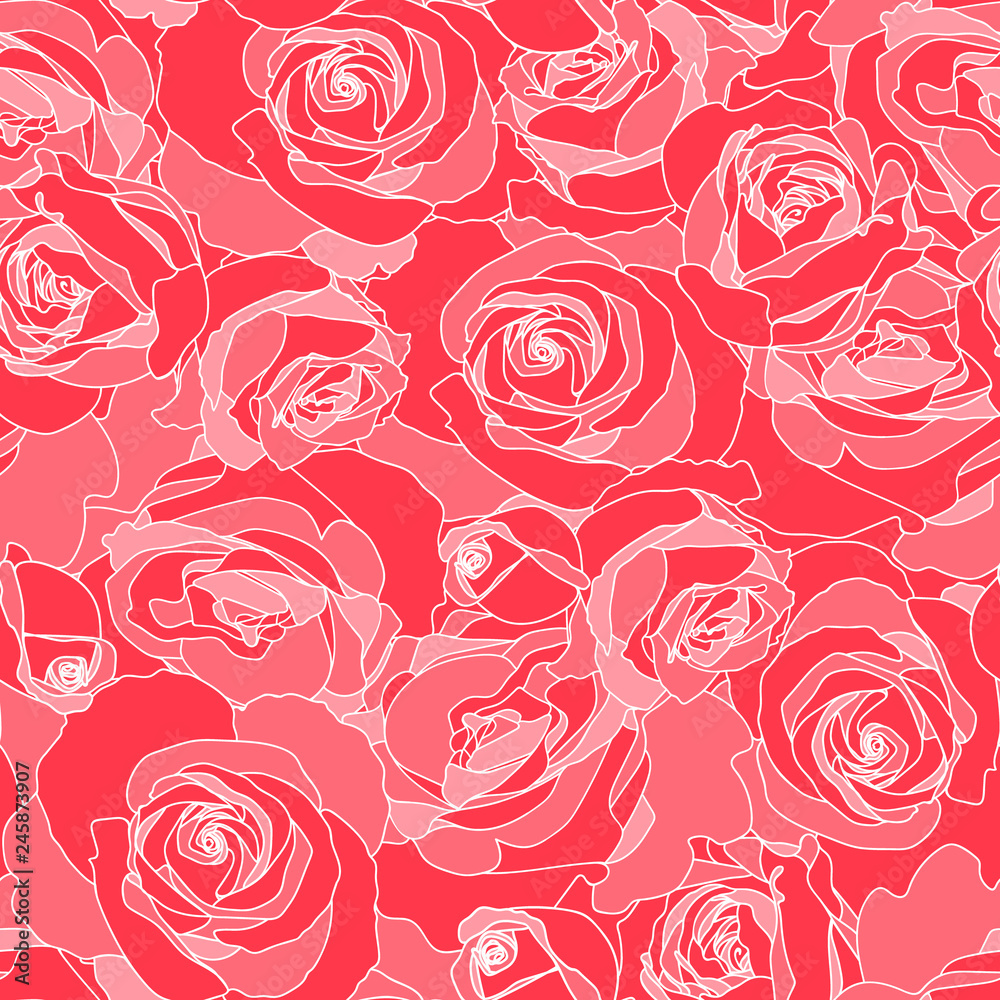 Vector seamless floral pattern. Pink roses background