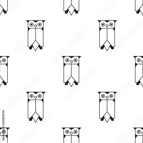 Vector seamless pattern with owls in geometric flat style.