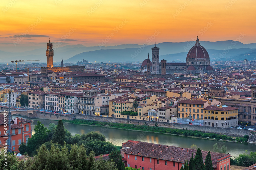 Florence Italy, sunset city skyline