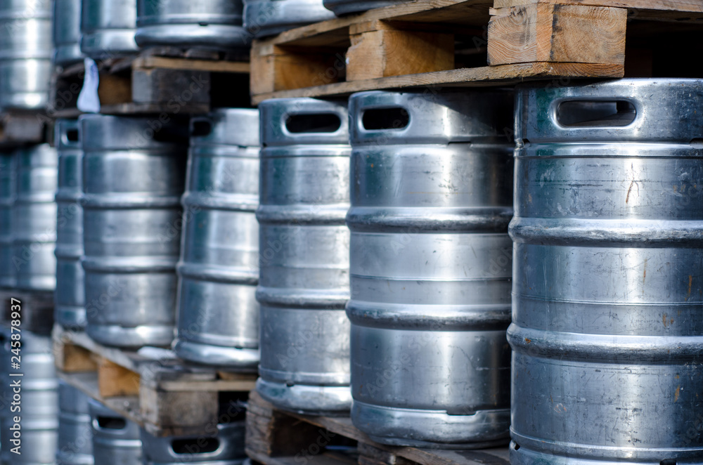 Many metal beer kegs Many metal beer kegs