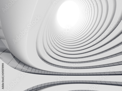 Fototapeta Naklejka Na Ścianę i Meble -  Abstract of white circle space ,Perspective of future architecture building.Futuristic idea design, 3D rendering.