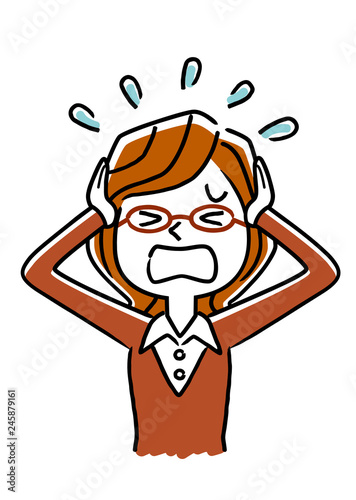 メガネをかけた若い女性：パニック
