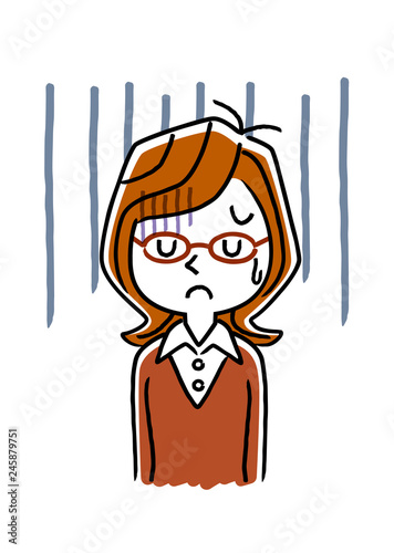 メガネをかけた若い女性：落ち込む、不安

