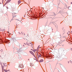 Stickers Vintage bloemen patronen Botanische tuinbloemen fijne lijntekening  © MSNTY_STUDIOX