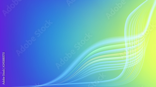 Horizontal abstract color background with wavy blurred shapes. Wallpaper template is vibrant yellow to blue gradient. Vector illustration.