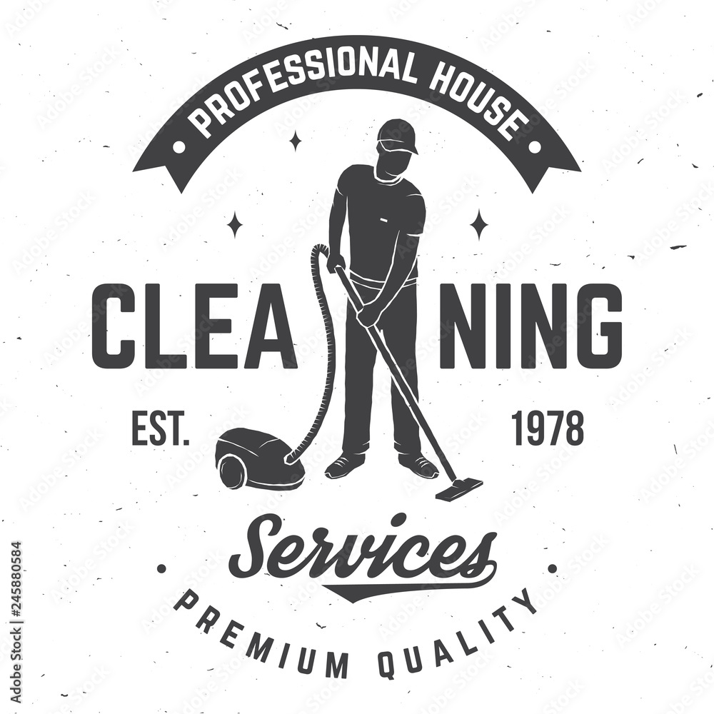 Cleaning company badge, emblem. Vector illustration. Concept for shirt