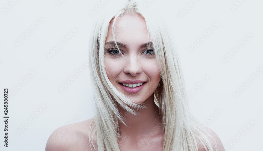 Naklejka premium Close-up face of beautiful blonde woman.