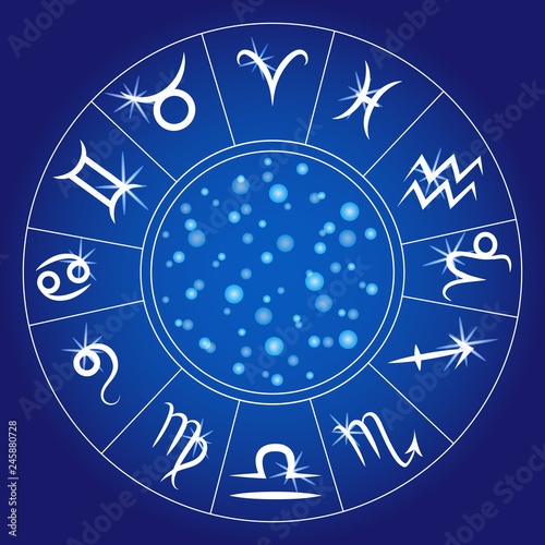 Zodiac signs. Zodiacal circle. Astrological calendar. Vector.