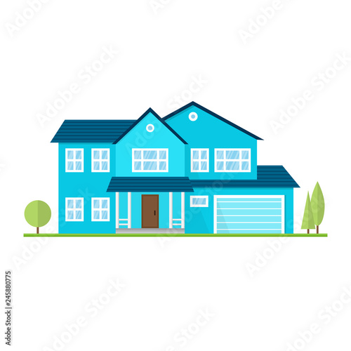 Vector flat suburban american house. For web design and application interface, also useful for infographics. Family house isolated on white background.