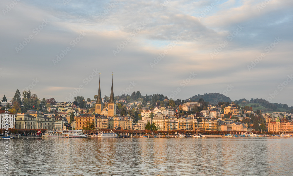 Cityscape of Lucerne along Lake Lucerne
