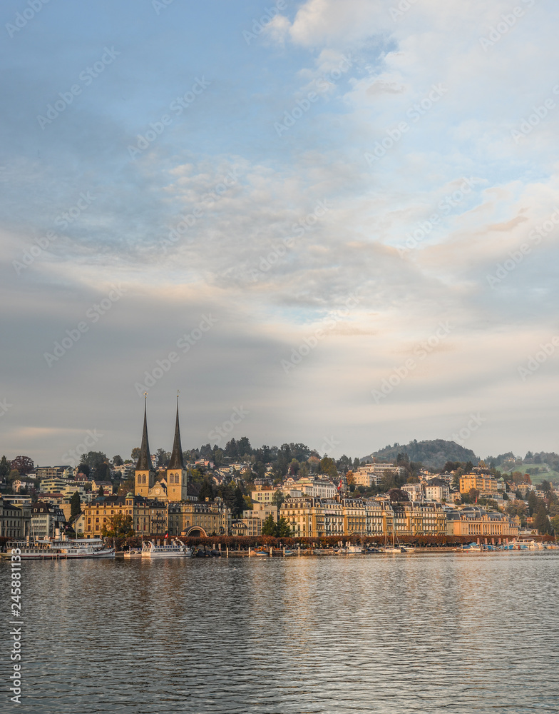 Cityscape of Lucerne along Lake Lucerne