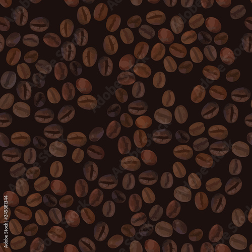 Coffee beans seamless pattern background. Dark brown backdrop for your coffee house design