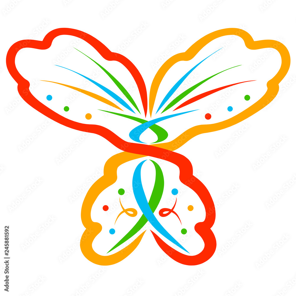 Fototapeta premium Abstract colorful butterfly with symbols and pattern