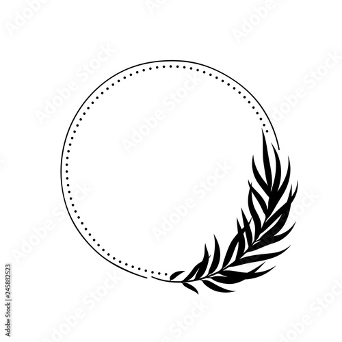 Vector round frame with palm leaf.
