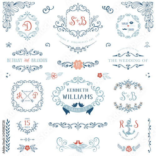 Floral wreaths, monograms and frames collection.