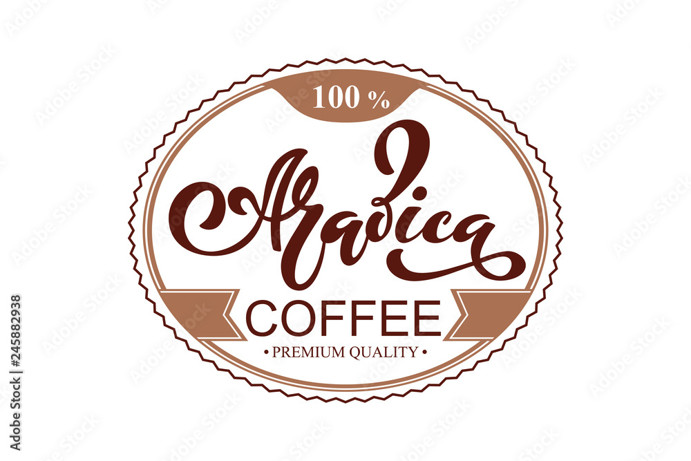 Arabica coffee logo. Vector illustration of handwritten lettering. Vector elements for packaging, coffee labels, market, cafe design, restaurant menu and store. Arabica coffee logo. Vector illustration of handwritten lettering. Vector elements for packaging, coffee labels, market, cafe design, restaurant menu and store.