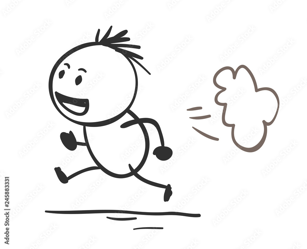 Funny characters. Vector illustration, little man running to the goal Funny characters. Vector illustration, little man running to the goal