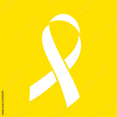 Ribbon over yellow background. World childhood cancer awareness symbol, vector illustration.