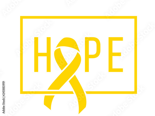 Background with stylized yellow ribbon. World childhood cancer awareness symbol, vector illustration.