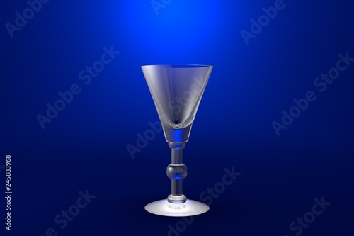 3D illustration of liqueur or vermouth glass on blue vivid background - drinking glass render
