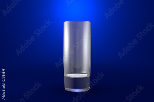 3D illustration of strong cocktails collins glass on blue vivid background - drinking glass render