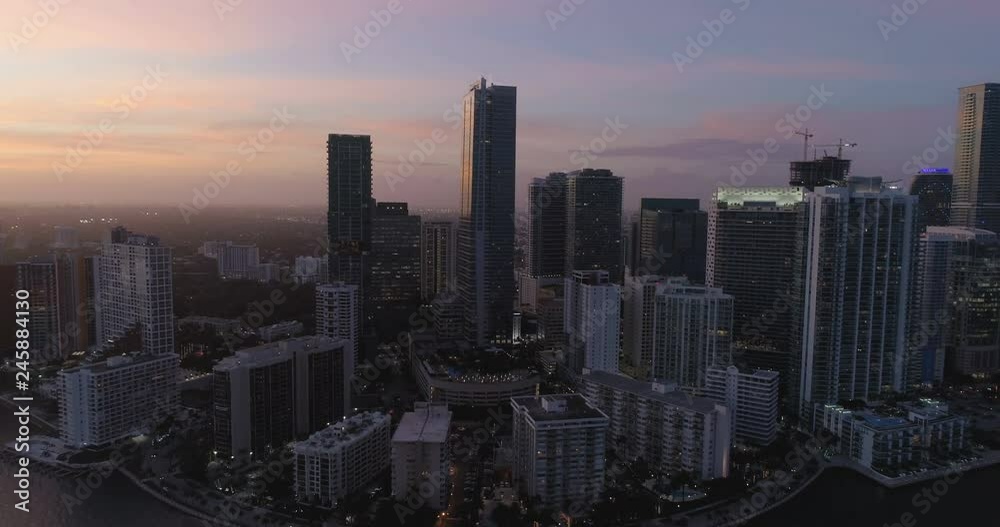 Beautiful sunset sky over Miami downtown skyline. Aerial view Beautiful sunset sky over Miami downtown skyline. Aerial view