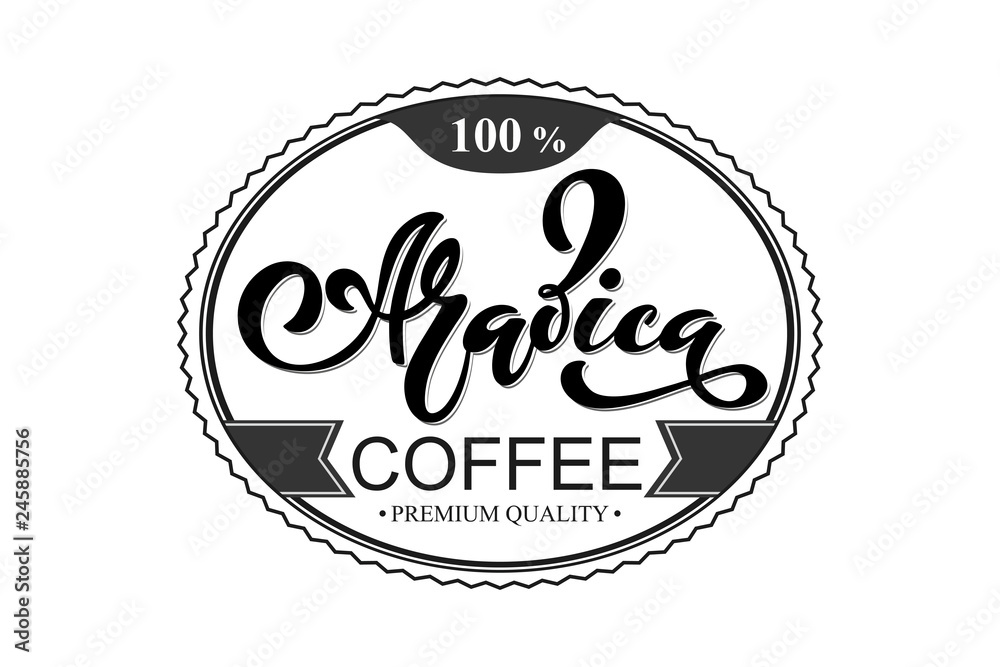 Arabica coffee logo. Vector illustration of handwritten lettering. Vector elements for packaging, coffee labels, market, cafe design, restaurant menu and store. Arabica coffee logo. Vector illustration of handwritten lettering. Vector elements for packaging, coffee labels, market, cafe design, restaurant menu and store.