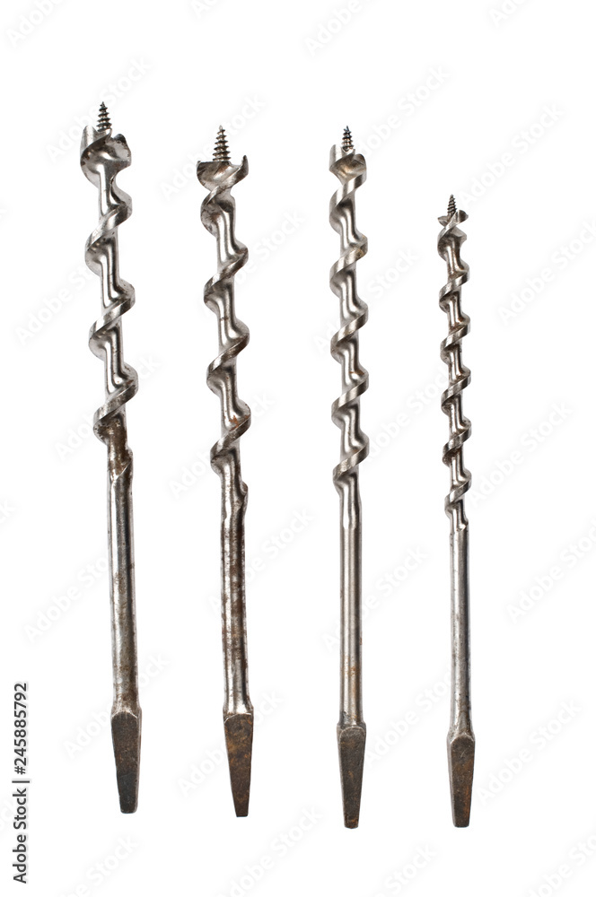 Drill bits for woodwork isolated on white background. Drill bits for woodwork isolated on white background.