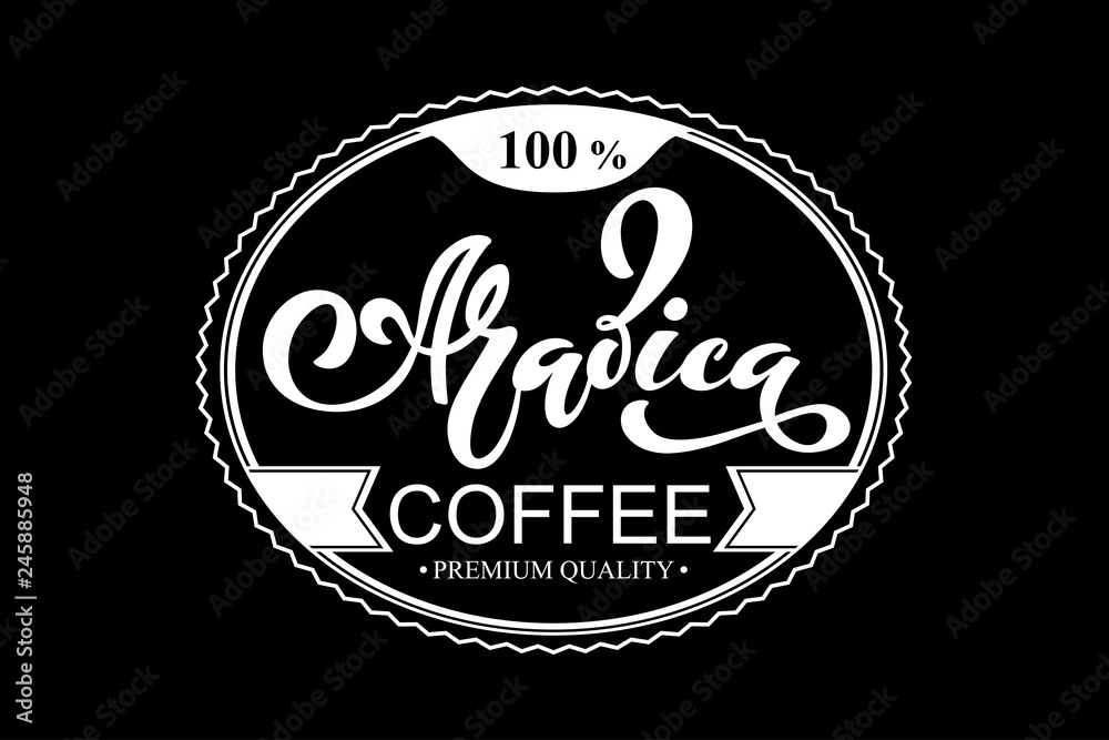 Arabica coffee logo. Vector illustration of handwritten lettering. Vector elements for packaging, coffee labels, market, cafe design, restaurant menu and store. Arabica coffee logo. Vector illustration of handwritten lettering. Vector elements for packaging, coffee labels, market, cafe design, restaurant menu and store.