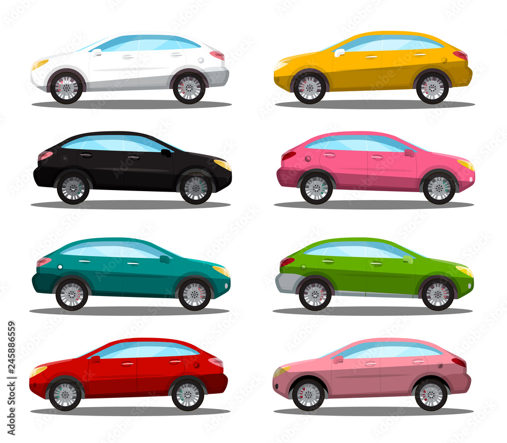 Car Icon. Colorful Vector Cars Symbols Set Isolated on White Background. Automobile.