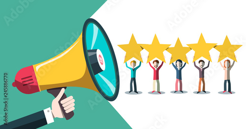 Rating with Stars, People and Megaphone Vector Illustration