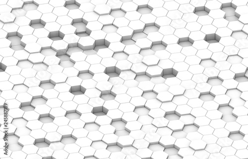 White hexagon 3D background texture. 3d rendering illustration. Futuristic abstract banner.