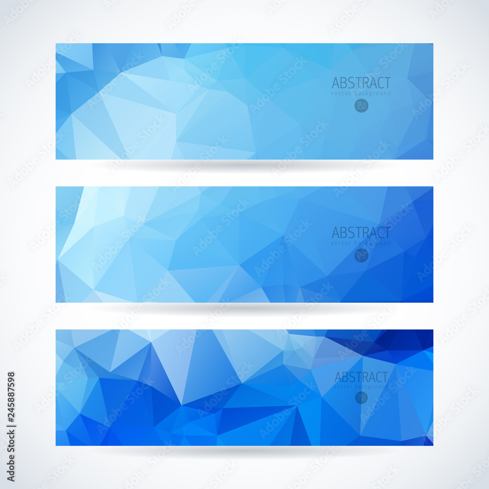 Naklejka premium Vector blue ice design template set of banner, header for website with triangle geometric background