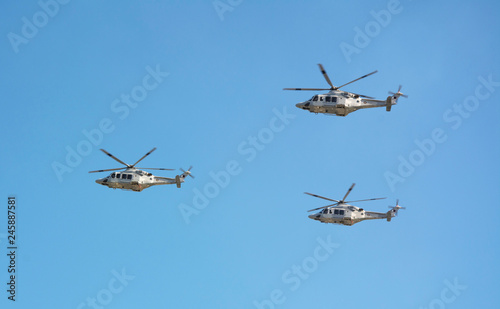 Fototapeta Naklejka Na Ścianę i Meble -  Medium-lift helicopters AW139 at the parade