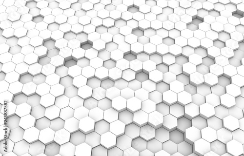 Fototapeta Naklejka Na Ścianę i Meble -  White hexagon 3D background texture. 3d rendering illustration. Futuristic abstract banner.