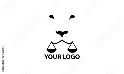 illustration of a logo with a picture of a lion that bites the scale of justice