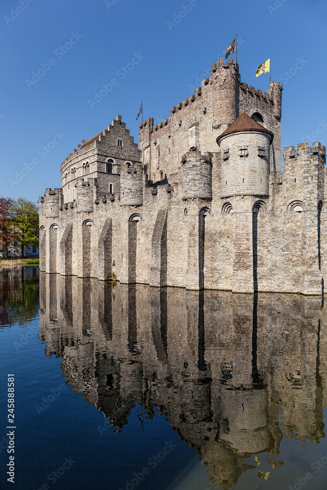 Medieval castle Gravensteen (Castle of the Counts) in Ghent, Belgium. 