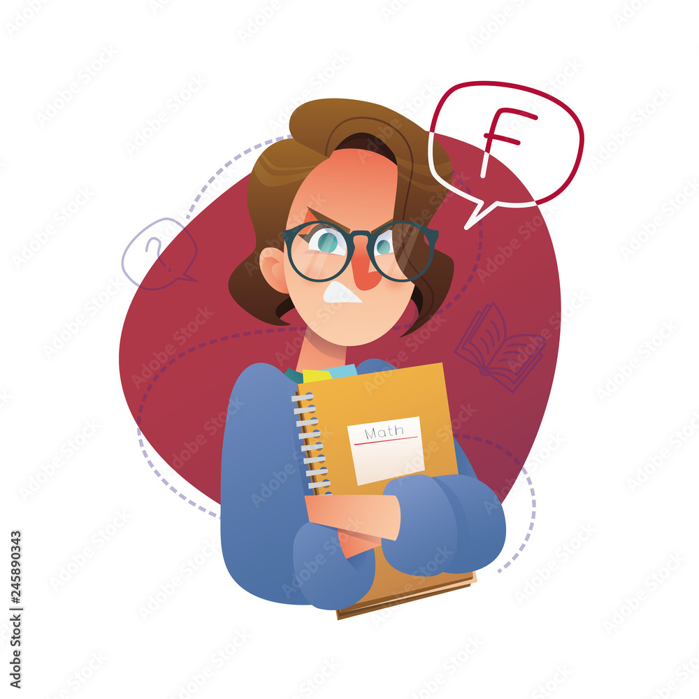Cartoon science vector illustration with girl study exam on white background,  great design for any purposes. Education isolated. Stock Vector | Adobe  Stock