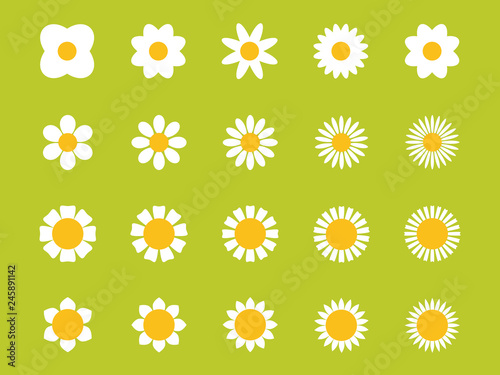 Cute flower plant collection. Isolated on  green background. Vector illustration.  