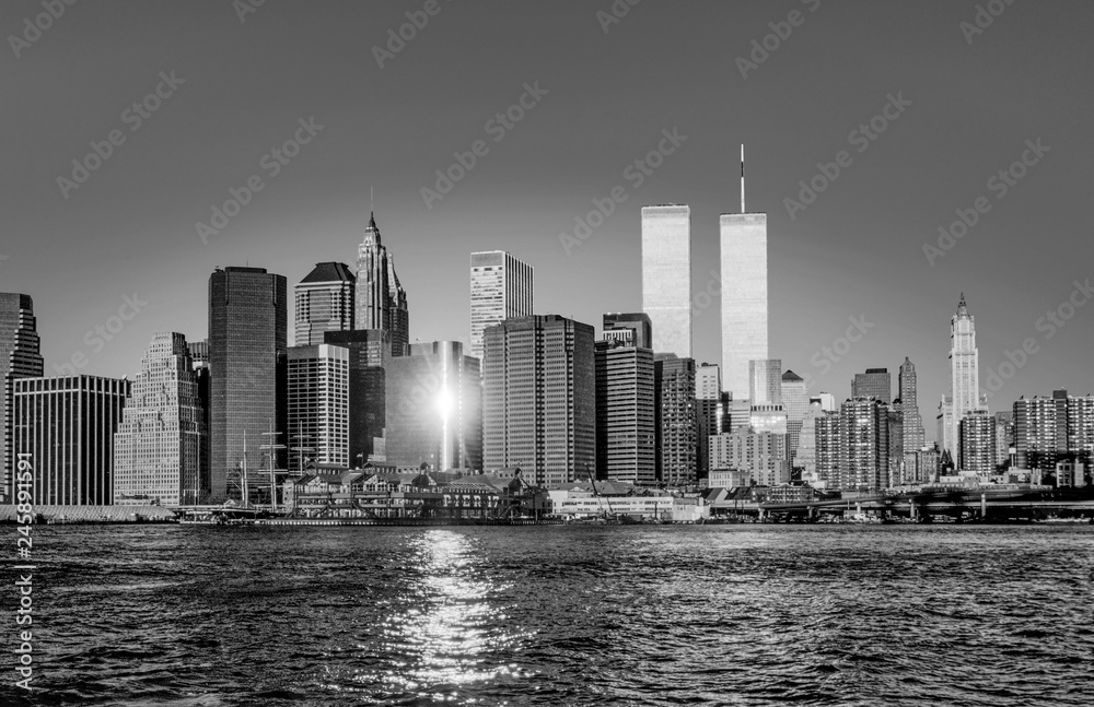 twin towers in New York in sunset