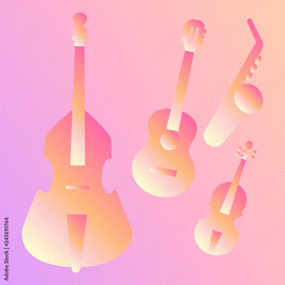 Naklejka premium musical instruments set. gradient pink vector illustration