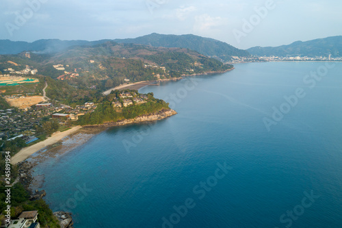 Aerial drone bird's eye view photo of Modern villa on mountain Seaside Resort
